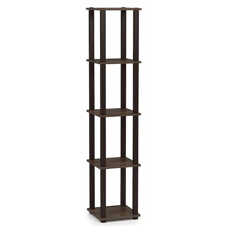Furinno Furinno 18026WN/BR Turn-S-Tube 5-Tier Corner Square Rack Display Shelf with Square Tube - Walnut & Brown 18026WN/BR